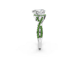 White gold Pear Cut Diamond with Peridot side stone Halo Twist Band Solitaire Prong Setting Ring_38