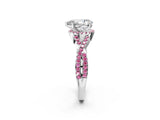White gold Pear Cut Diamond with Pink Sapphire side stone Halo Twist Band Solitaire Prong Setting Ring_14