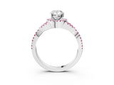 White gold Pear Cut Diamond with Pink Sapphire side stone Halo Twist Band Solitaire Prong Setting Ring_15