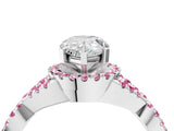 White gold Pear Cut Diamond with Pink Sapphire side stone Halo Twist Band Solitaire Prong Setting Ring_16