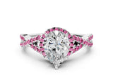 White gold Pear Cut Diamond with Pink Sapphire side stone Halo Twist Band Solitaire Prong Setting Ring_25