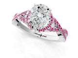White gold Pear Cut Diamond with Pink Sapphire side stone Halo Twist Band Solitaire Prong Setting Ring_26