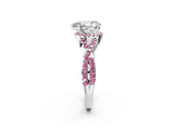White gold Pear Cut Diamond with Pink Sapphire side stone Halo Twist Band Solitaire Prong Setting Ring_27