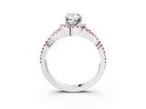 White gold Pear Cut Diamond with Pink Sapphire side stone Halo Twist Band Solitaire Prong Setting Ring_28