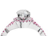 White gold Pear Cut Diamond with Pink Sapphire side stone Halo Twist Band Solitaire Prong Setting Ring_29