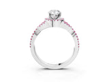 White gold Pear Cut Diamond with Pink Sapphire side stone Halo Twist Band Solitaire Prong Setting Ring_64
