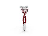 White gold Pear Cut Diamond with Ruby side stone Halo Twist Band Solitaire Prong Setting Ring_14