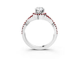White gold Pear Cut Diamond with Ruby side stone Halo Twist Band Solitaire Prong Setting Ring_15