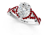 White gold Pear Cut Diamond with Ruby side stone Halo Twist Band Solitaire Prong Setting Ring_25