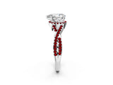 White gold Pear Cut Diamond with Ruby side stone Halo Twist Band Solitaire Prong Setting Ring_26
