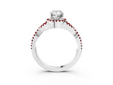 White gold Pear Cut Diamond with Ruby side stone Halo Twist Band Solitaire Prong Setting Ring_27