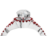 White gold Pear Cut Diamond with Ruby side stone Halo Twist Band Solitaire Prong Setting Ring_28