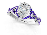 White gold Pear Cut Diamond with Tanzanite side stone Halo Twist Band Solitaire Prong Setting Ring_13