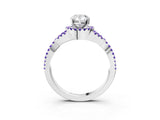 White gold Pear Cut Diamond with Tanzanite side stone Halo Twist Band Solitaire Prong Setting Ring_15
