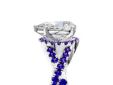 White gold Pear Cut Diamond with Tanzanite side stone Halo Twist Band Solitaire Prong Setting Ring_17
