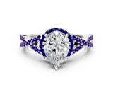 White gold Pear Cut Diamond with Tanzanite side stone Halo Twist Band Solitaire Prong Setting Ring_36
