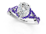 White gold Pear Cut Diamond with Tanzanite side stone Halo Twist Band Solitaire Prong Setting Ring_37