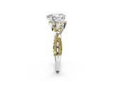White gold Pear Cut Diamond with Yellow Sapphire side stone Halo Twist Band Solitaire Prong Setting Ring_14