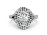 White gold Pear Cut Double Halo Split Shank Diamond Ring with Prong Setting_47