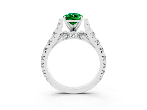 White gold Pear Cut Emerald Classic Solitaire Ring with Pavé Band and Four-Prong Setting_3