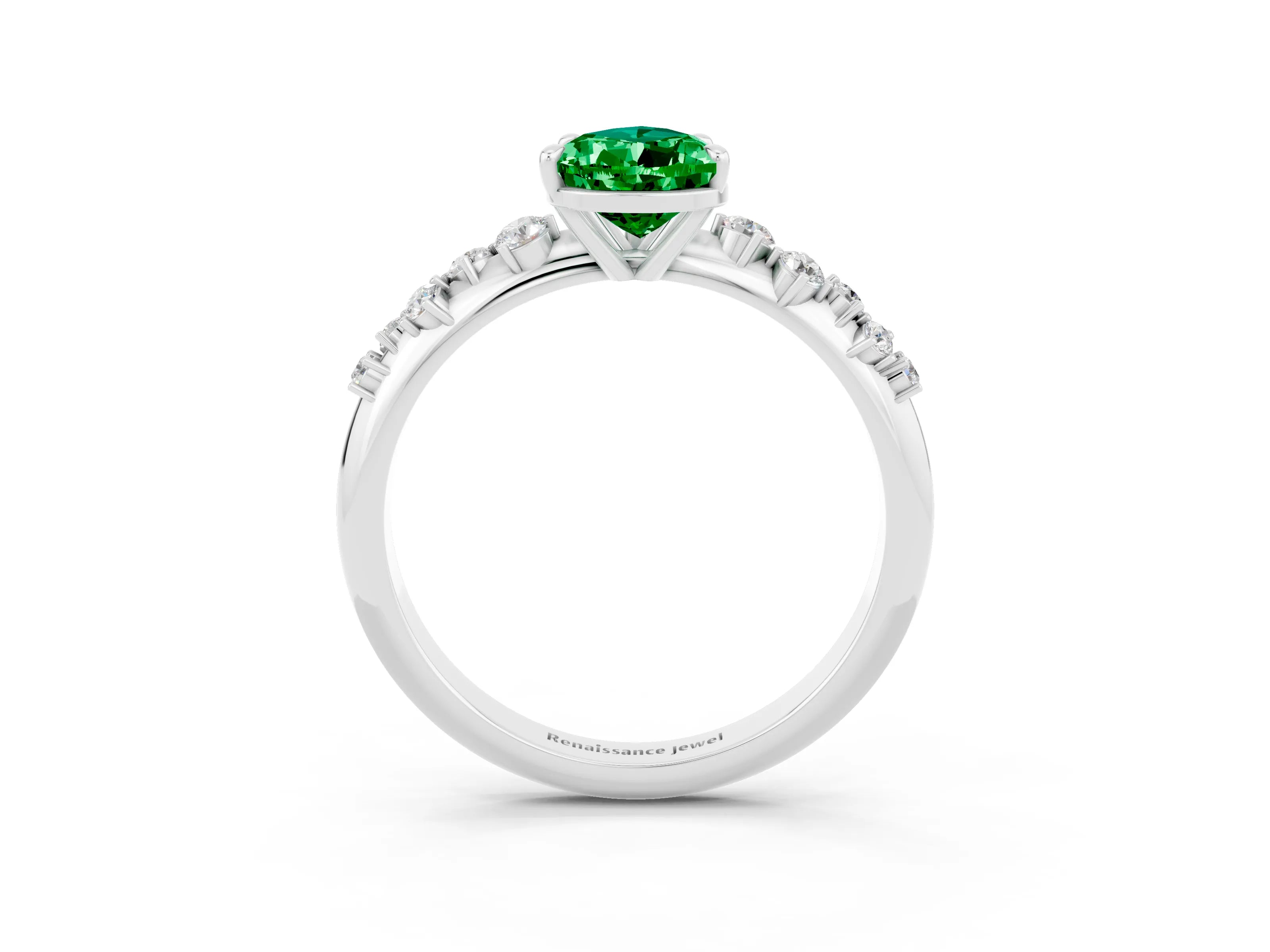 White gold Pear Cut Emerald Cluster Side Stone Solitaire Ring with Prong Setting_27