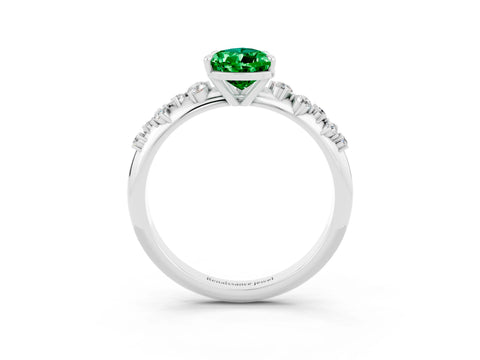 White gold Pear Cut Emerald Cluster Side Stone Solitaire Ring with Prong Setting_27