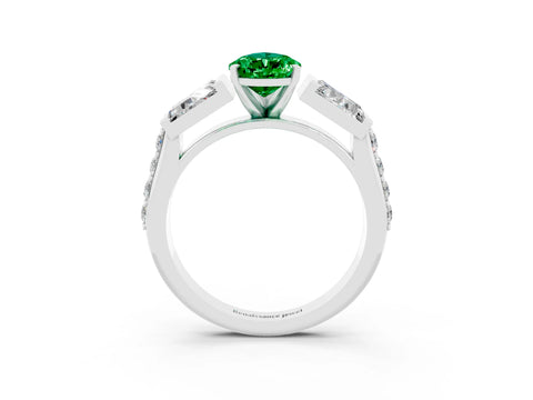 White gold Pear Cut Emerald Engagement Ring with Baguette Side Stones and Channel Set Band_3