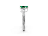 White gold Pear Cut Emerald Engagement Ring with Milgrain Channel Set Band and Prong Setting_2