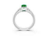 White gold Pear Cut Emerald Engagement Ring with Milgrain Channel Set Band and Prong Setting_3