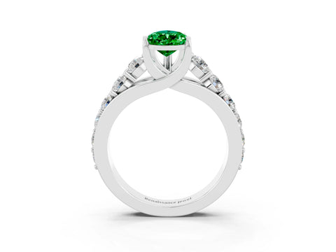 White gold Pear Cut Emerald Engagement Ring with Pavé Band and Four-Prong Setting_3