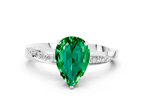 White gold Pear Cut Emerald Engagement Ring with Side Stone Accents and Four-Prong Setting_27
