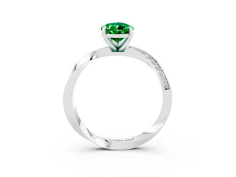 White gold Pear Cut Emerald Engagement Ring with Side Stone Accents and Four-Prong Setting_30