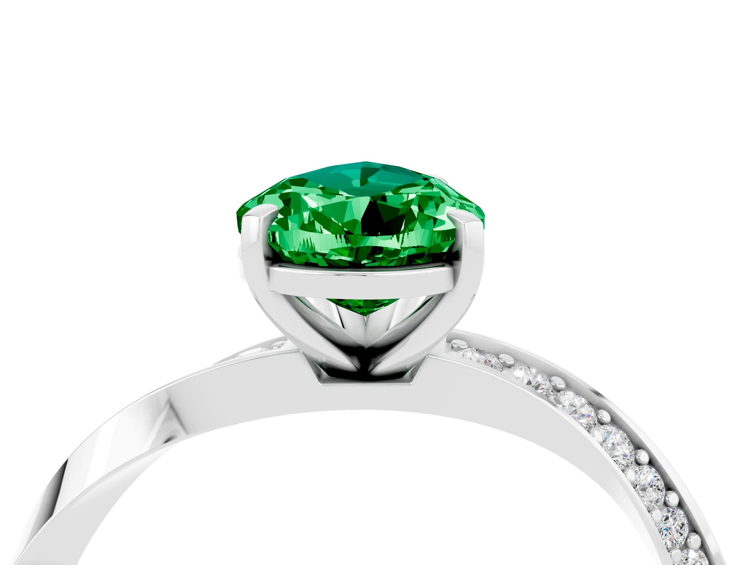 White gold Pear Cut Emerald Engagement Ring with Side Stone Accents and Four-Prong Setting_31