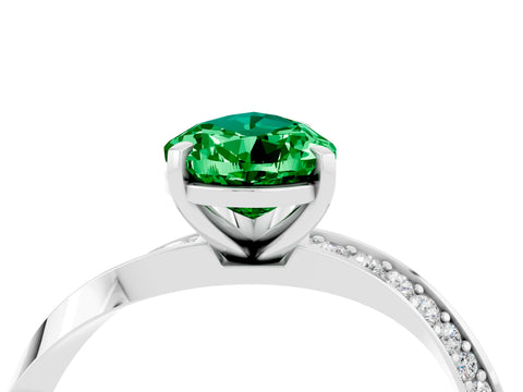 White gold Pear Cut Emerald Engagement Ring with Side Stone Accents and Four-Prong Setting_31