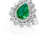 White gold Pear Cut Emerald Floral Double Halo Engagement Ring with Prong Setting_125
