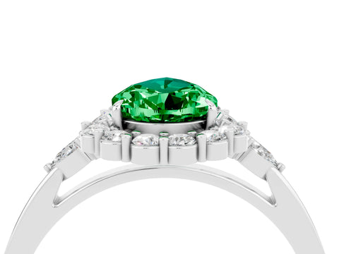 White gold Pear Cut Emerald Halo Ring with Pear Side Stones and Prong Setting_28