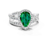 White gold Pear Cut Emerald Halo Ring with Round Split Shank and Prong Setting_60