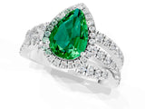 White gold Pear Cut Emerald Halo Ring with Round Split Shank and Prong Setting_61