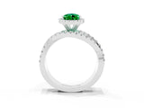 White gold Pear Cut Emerald Halo Ring with Round Split Shank and Prong Setting_63