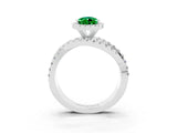 White gold Pear Cut Emerald Halo Ring with Round Split Shank and Prong Setting_75