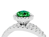 White gold Pear Cut Emerald Halo Ring with Round Split Shank and Prong Setting_77