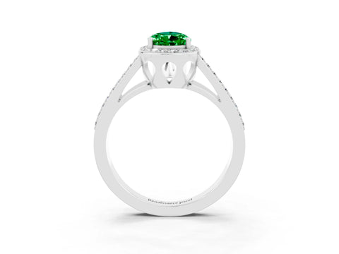 White gold Pear Cut Emerald Halo Ring with Split Shank U-Prong Band and Four-Prong Setting_3