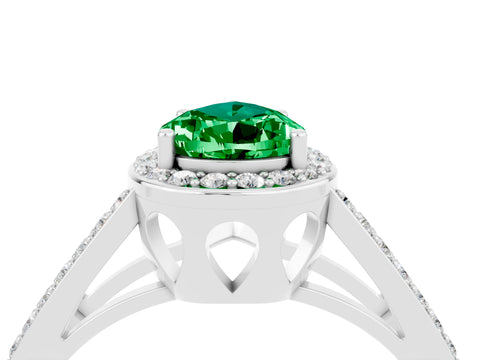 White gold Pear Cut Emerald Halo Ring with Split Shank U-Prong Band and Four-Prong Setting_4