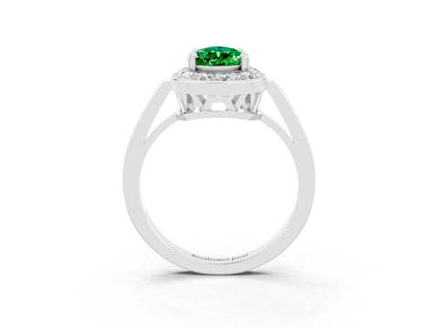 White gold Pear Cut Emerald Halo Ring with Split Shank and Four-Prong Setting_3