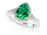 White gold Pear Cut Emerald Halo Ring with Tapered Band and Four-Prong Setting_1