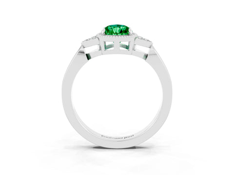 White gold Pear Cut Emerald Halo Ring with Tapered Band and Four-Prong Setting_3