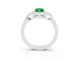 White gold Pear Cut Emerald Halo Ring with Tapered Band and Four-Prong Setting_3