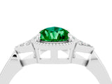 White gold Pear Cut Emerald Halo Ring with Tapered Band and Four-Prong Setting_4