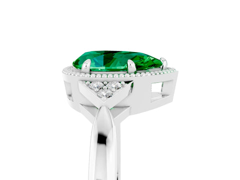 White gold Pear Cut Emerald Halo Ring with Tapered Band and Four-Prong Setting_5