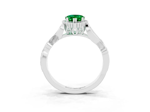 White gold Pear Cut Emerald Halo Ring with Vintage Split Shank and Four-Prong Setting_3